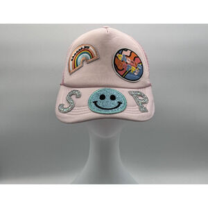 Smiley Happy Face Mesh Pink Choose Joy & Happy SOP Trucker Hat, Girls, Pre-owned